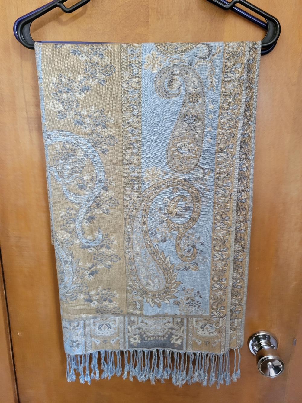 Chico's Paisley Woven Scarf in Blue and Tan
